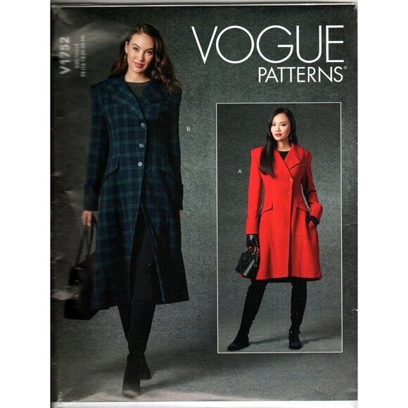 Vogue V1752 Womens 16 to 24 Lined Long Coat Uncut Sewing Pattern - Picture 1 of 2